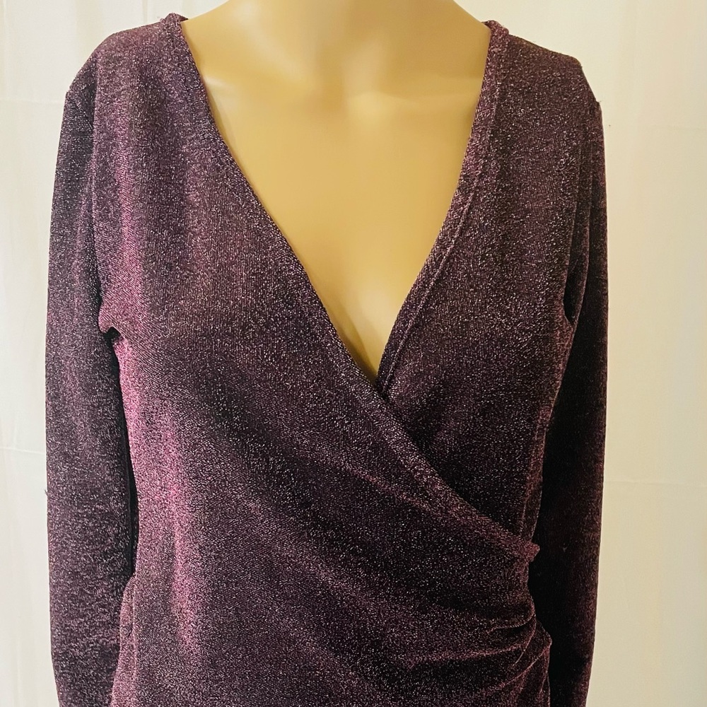 NWT Holidays Top Pink & Black Long Sleeves Shimmer Top Size: Medium